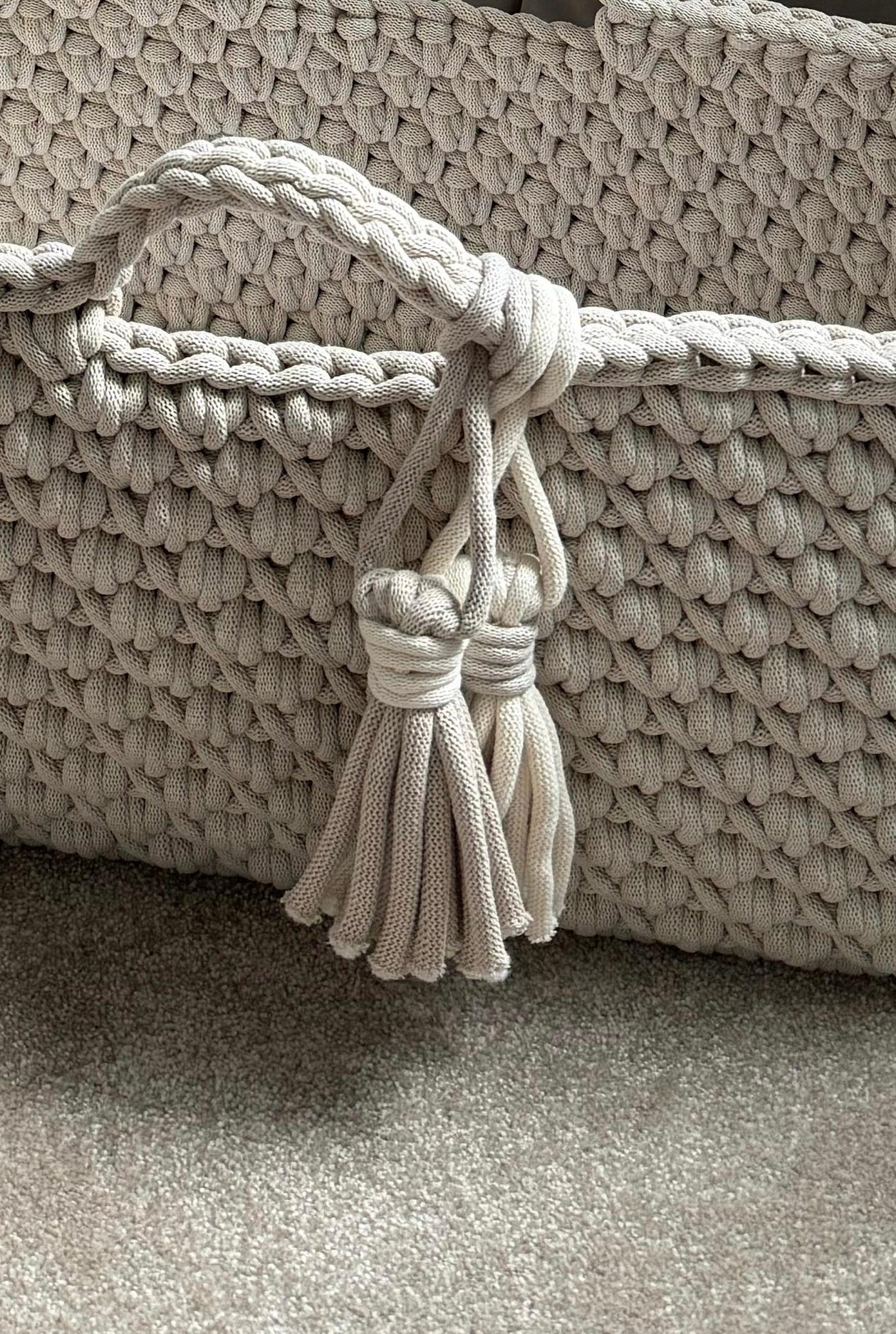 Close up of the tassels so you can see what they look like on the basket