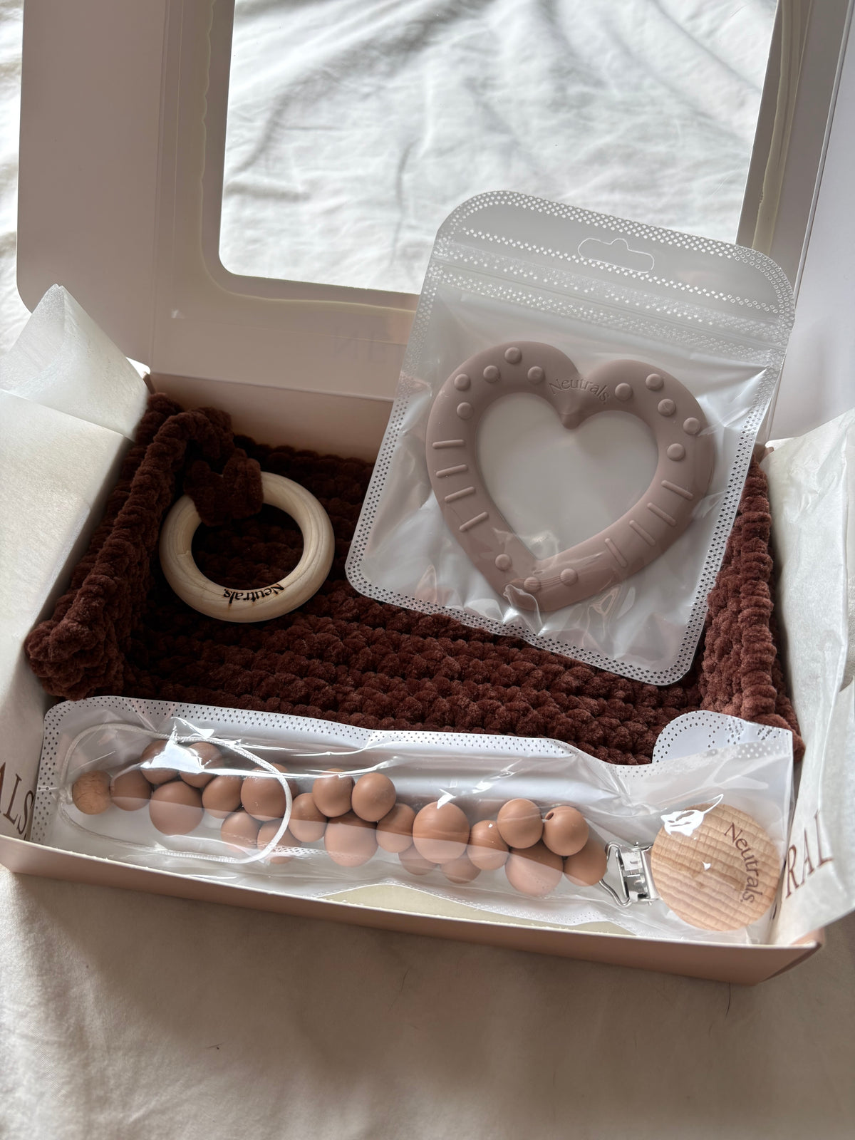 Baby Gift Box – Comforter, Teether & Dummy Clip