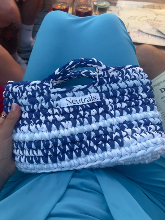Small Crochet Handbag- Blues & White