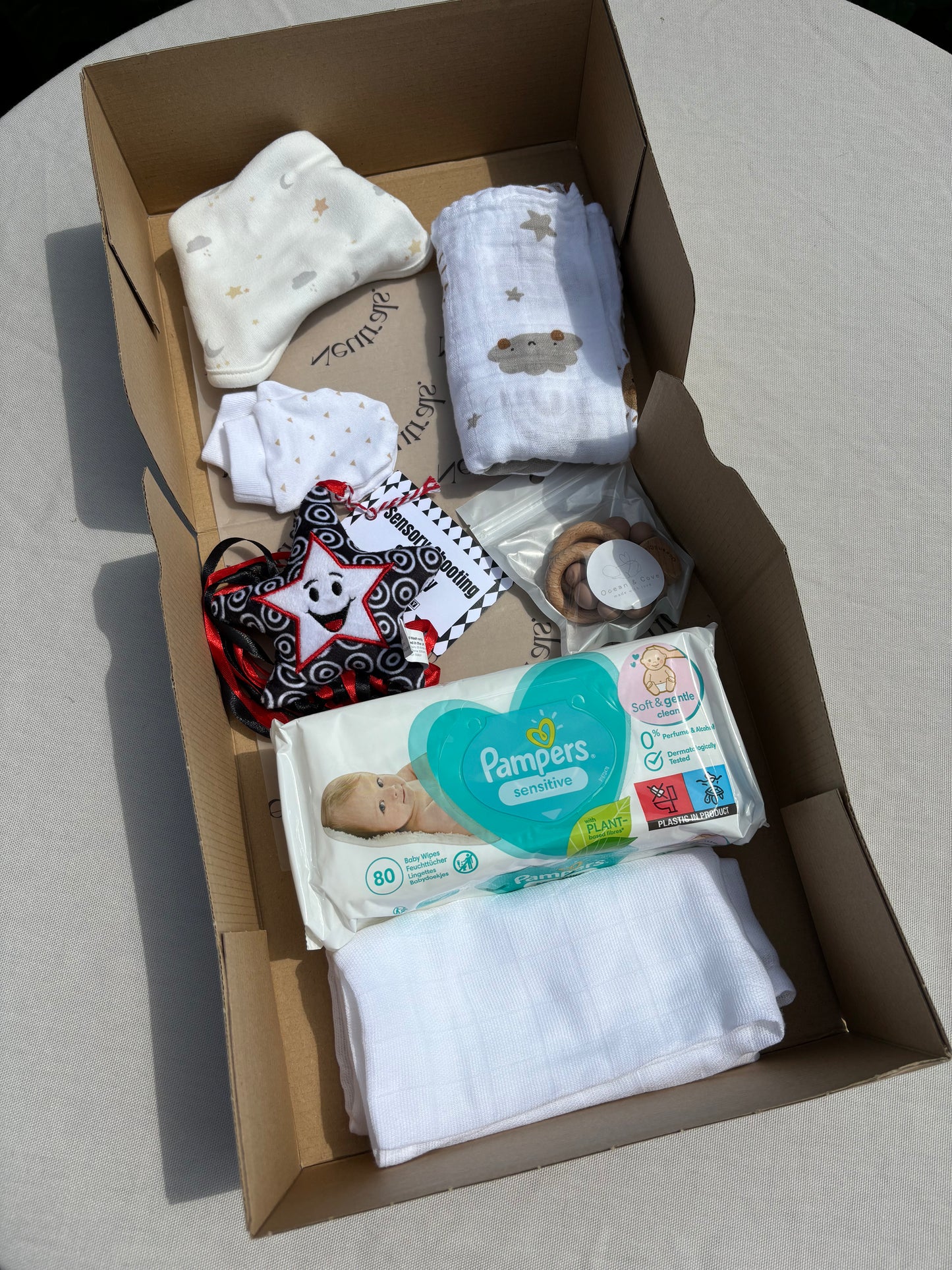 Care package opened so you can see all the items that are inside