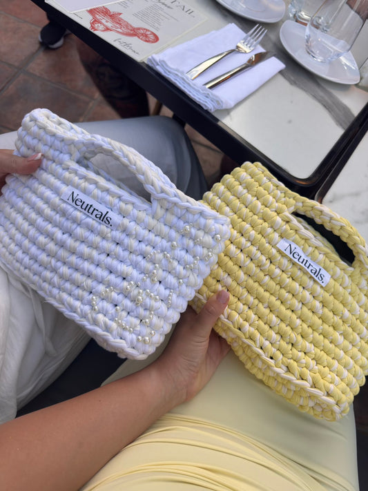 Small Crochet Handbag – Butter Yellow & White