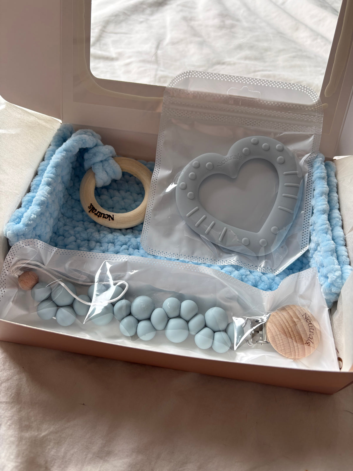 Baby Gift Box – Comforter, Teether & Dummy Clip