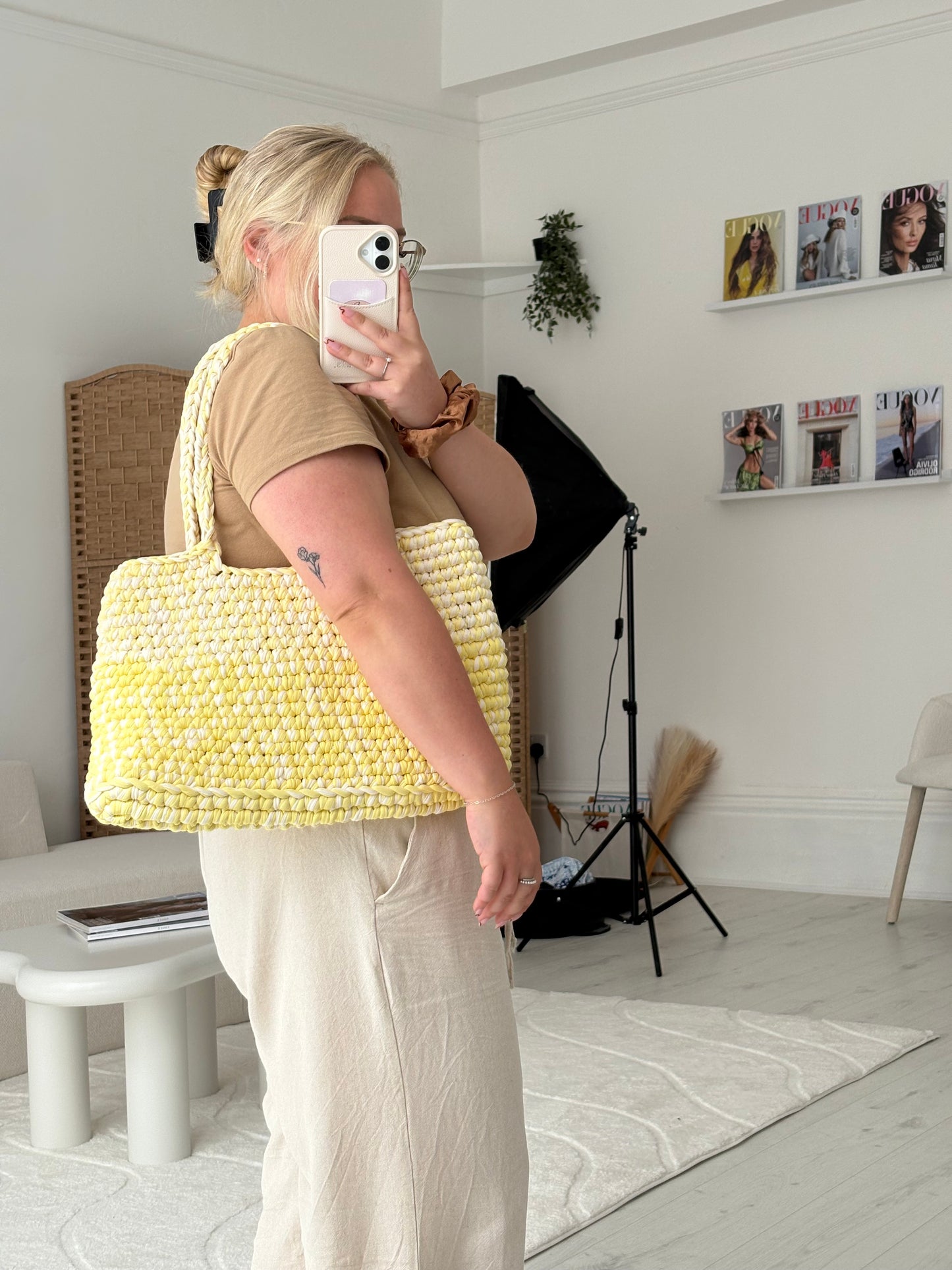 Butter Yellow Crochet Tote Bag