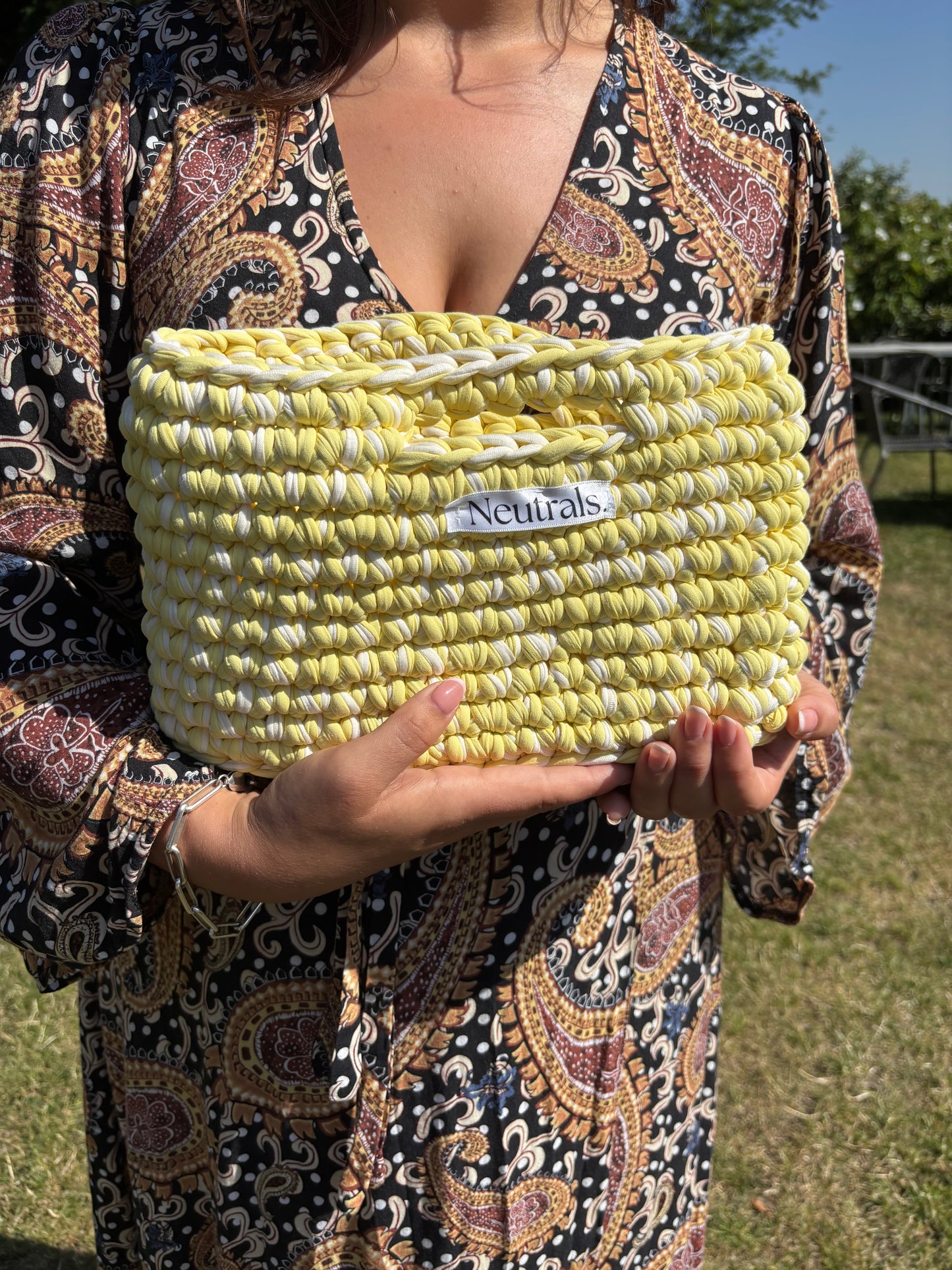 Small Crochet Handbag – Butter Yellow & White