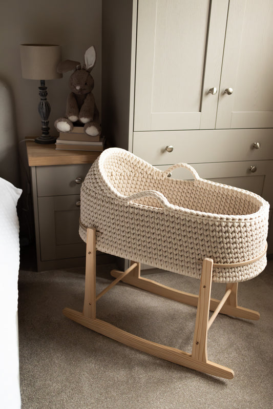 Handmade Neutral Hooded Moses Basket