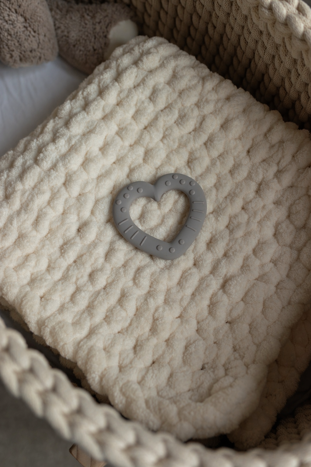 Heart Baby Teether – BPA Free Silicone, Neutral Colours