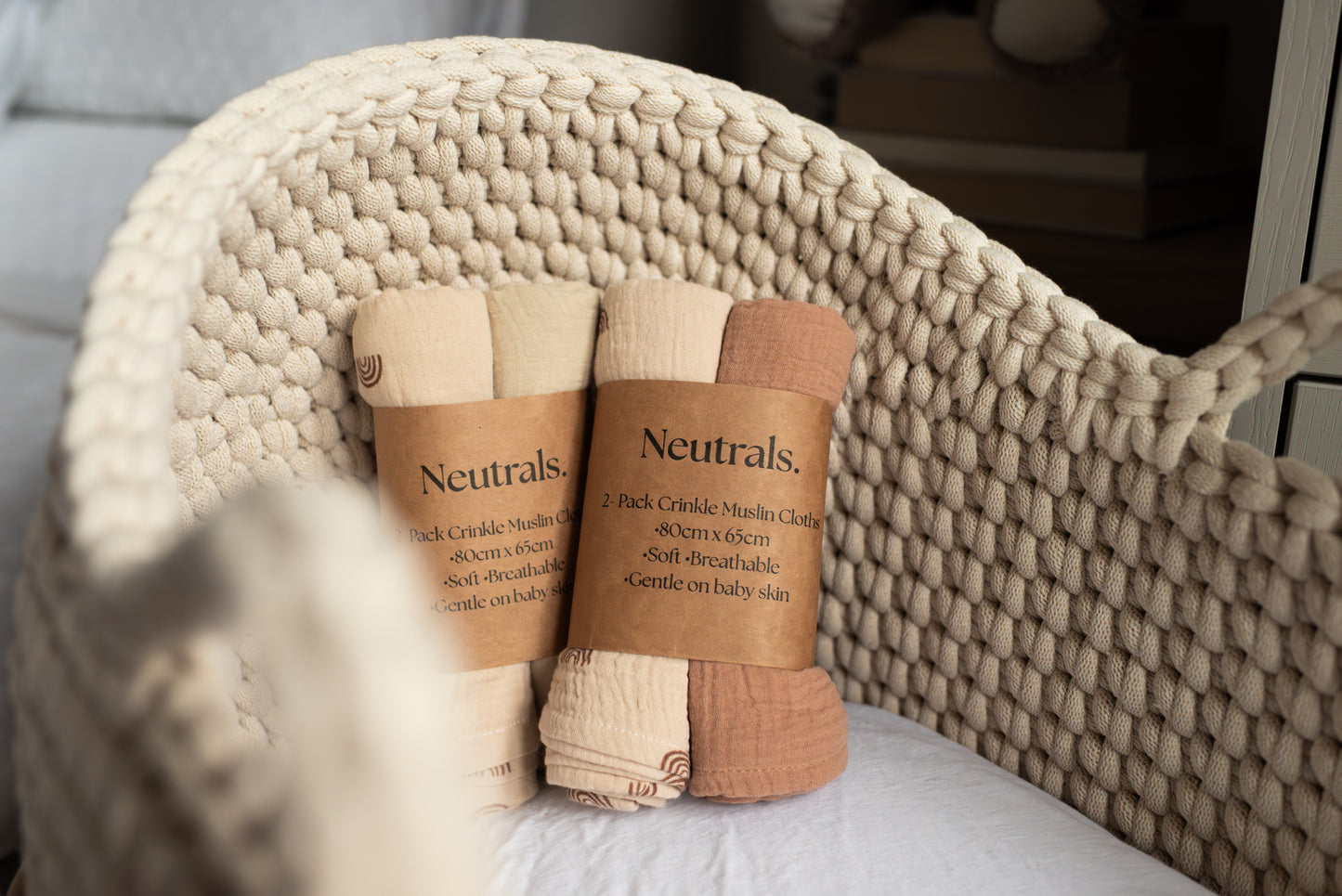 2-Pack Neutral Baby Muslin Cloths – Choose Your Colour Combo (Terracotta, Beige, Rainbow)