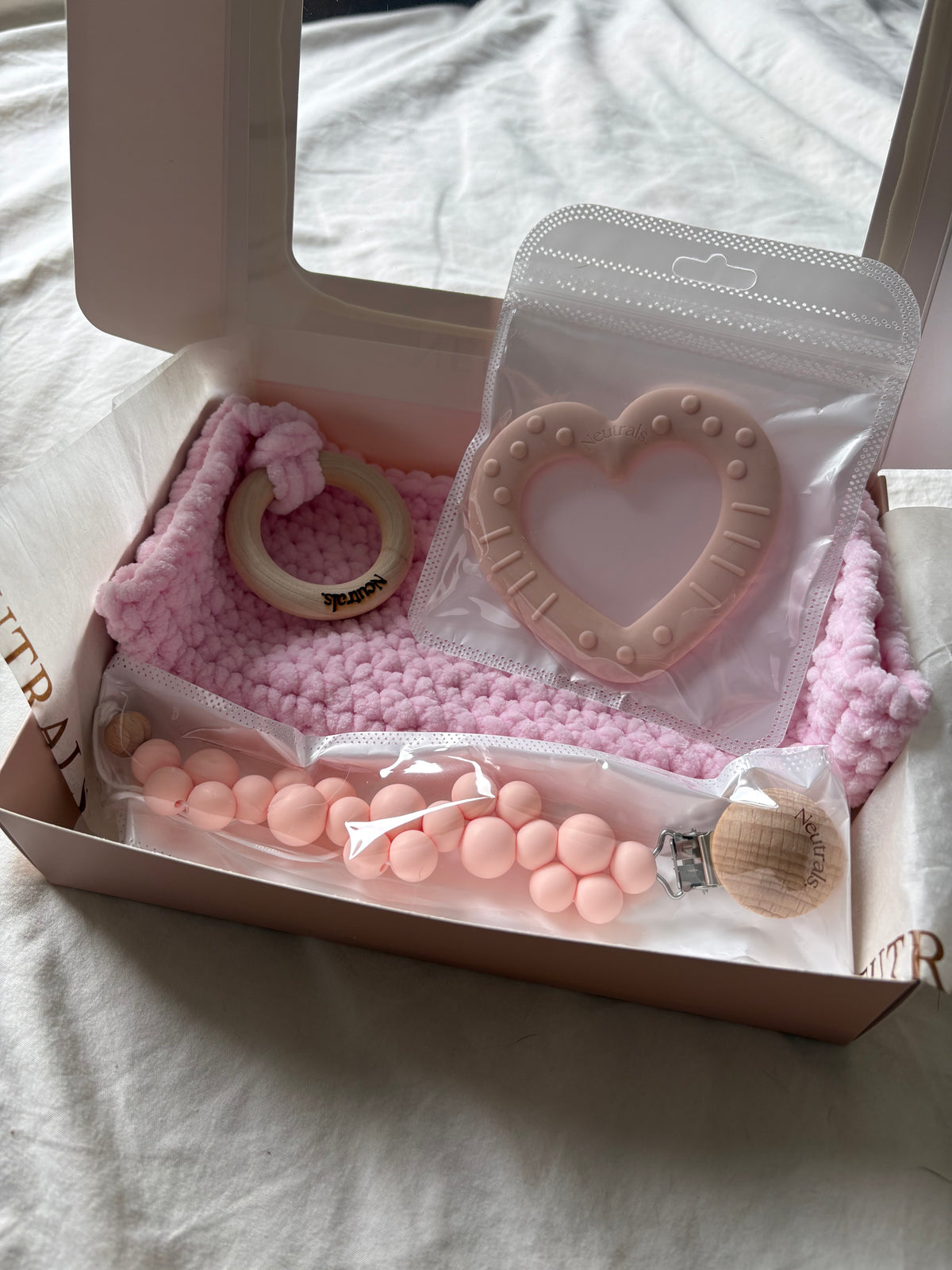 Baby Gift Box – Comforter, Teether & Dummy Clip
