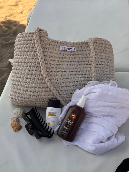 Large Crochet Beach Bag – Handmade, Neutral Cotton Tote