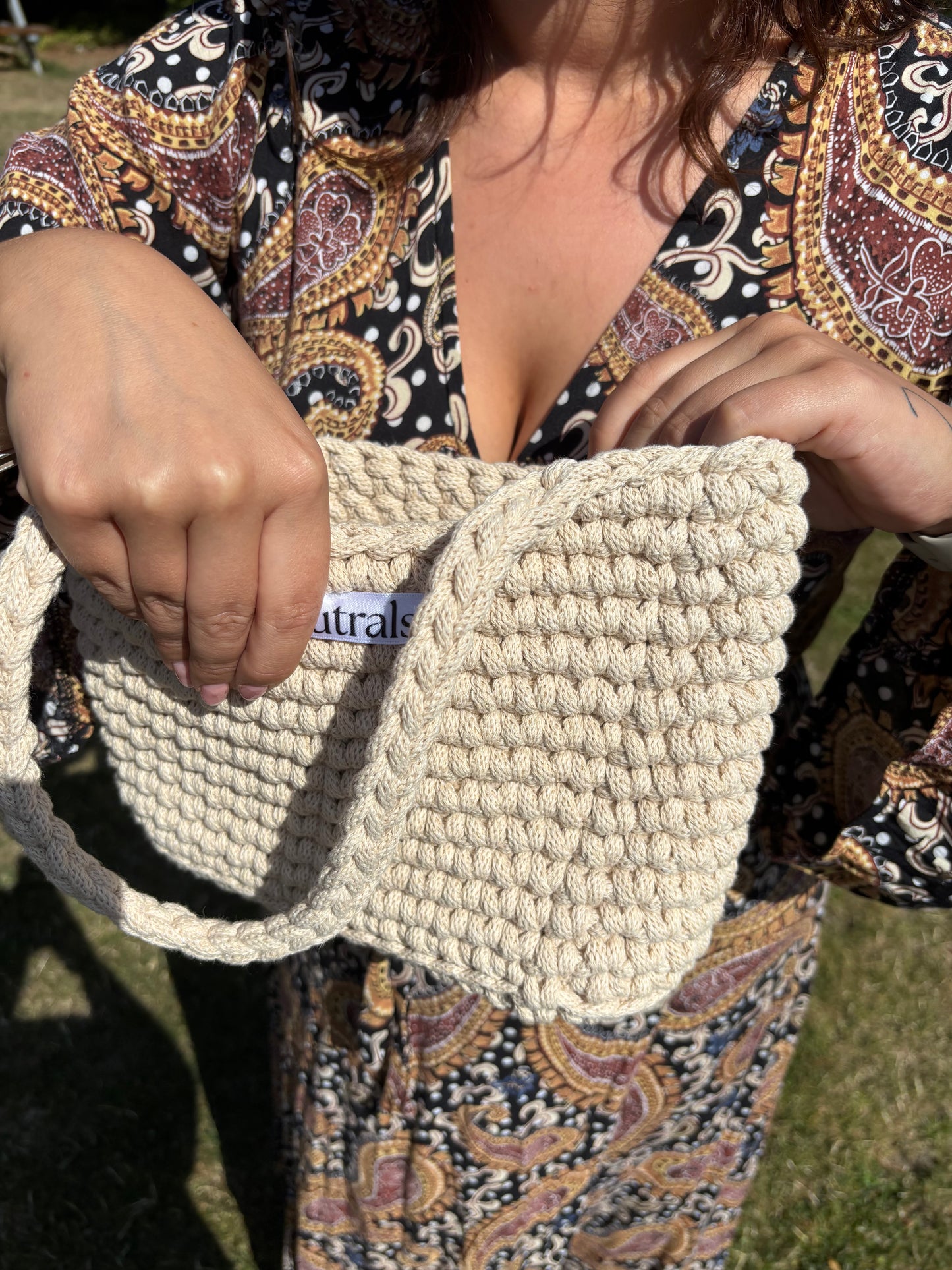 Small Crochet Beach Bag – Natural Cotton Blend