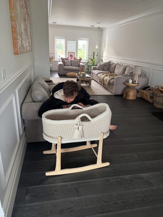 Handmade Neutral Hooded Moses Basket