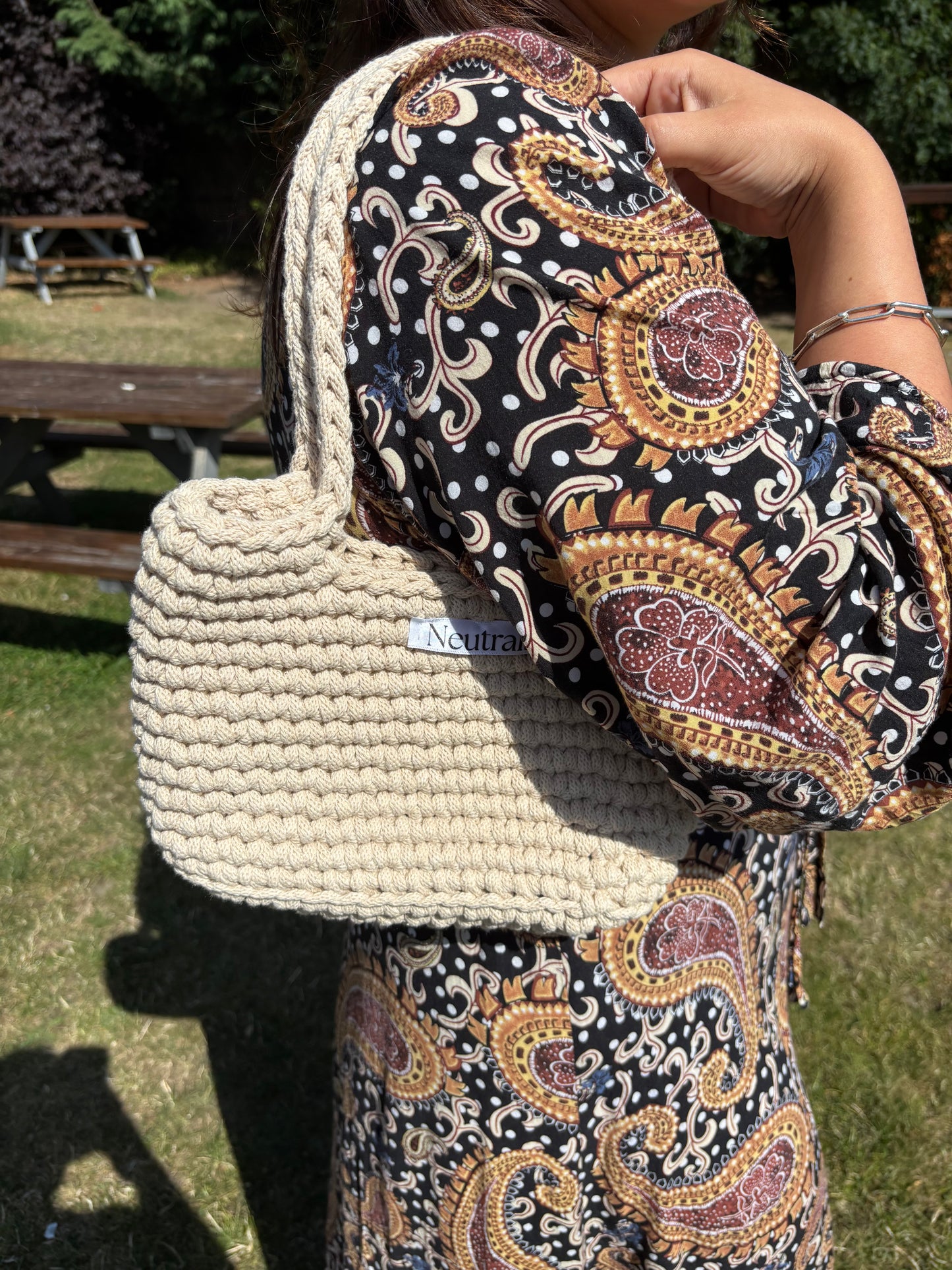 Small Crochet Beach Bag – Natural Cotton Blend
