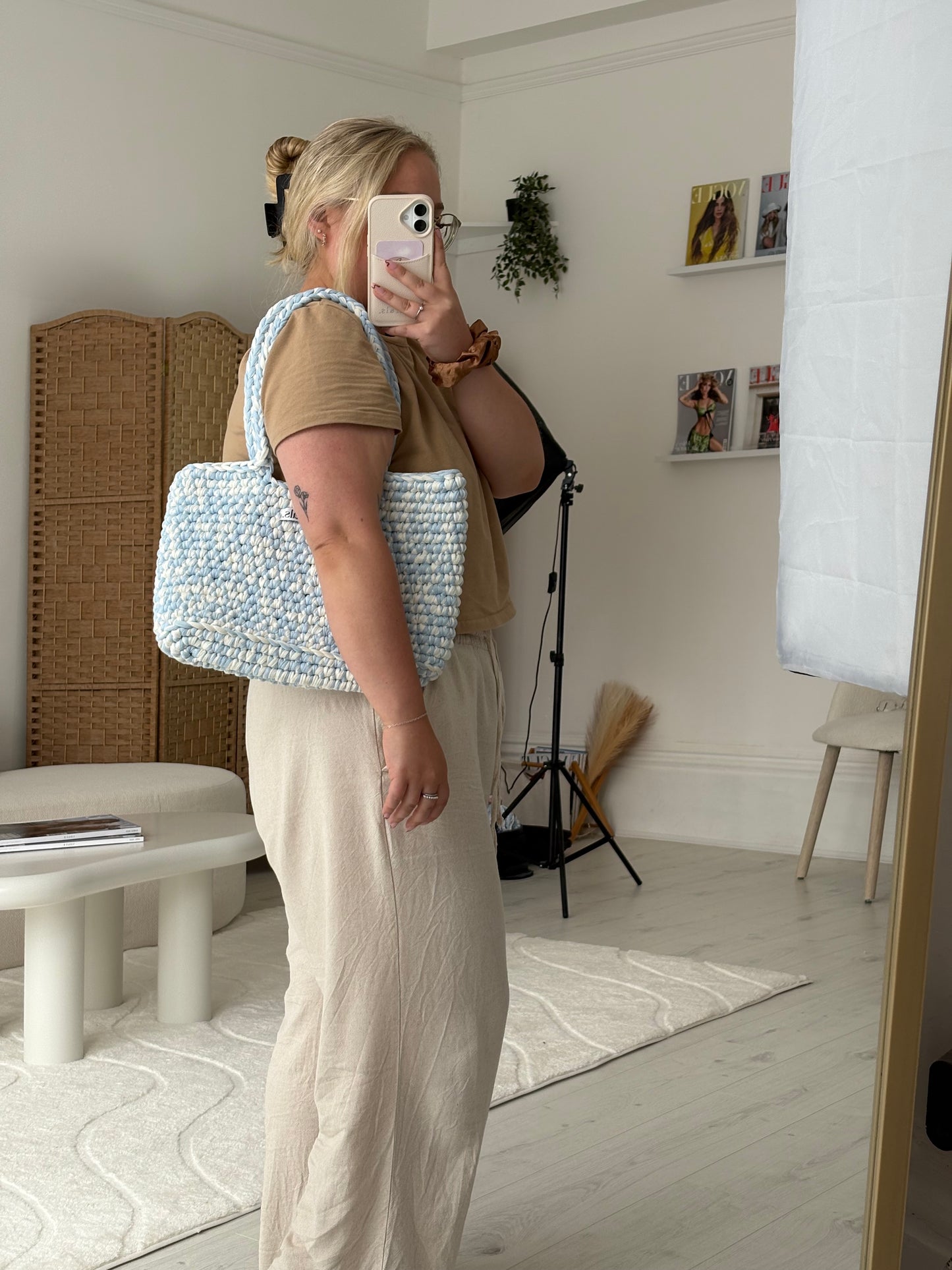Blue Marbled Crochet Bag