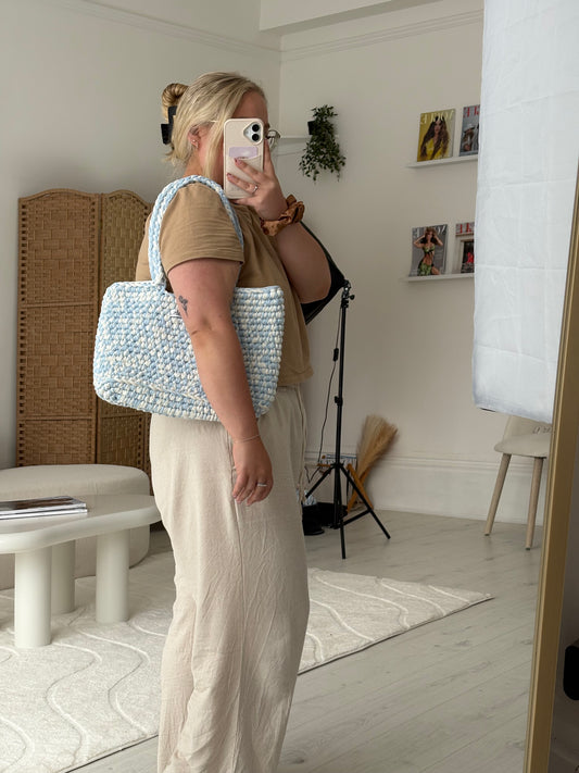 Blue Marbled Crochet Bag