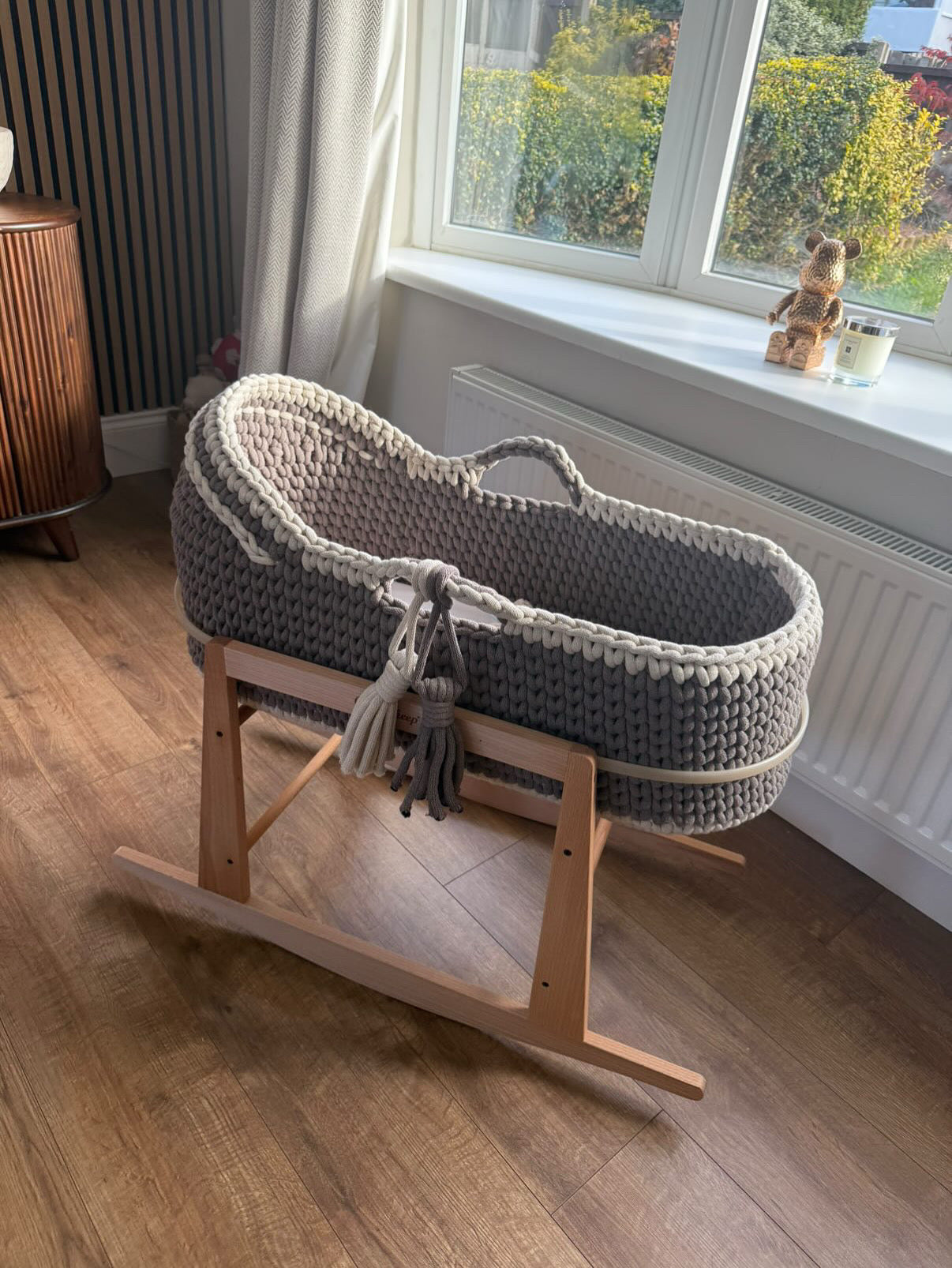 Handmade Neutral Hooded Moses Basket