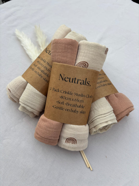 2-Pack Neutral Baby Muslin Cloths – Choose Your Colour Combo (Terracotta, Beige, Rainbow)
