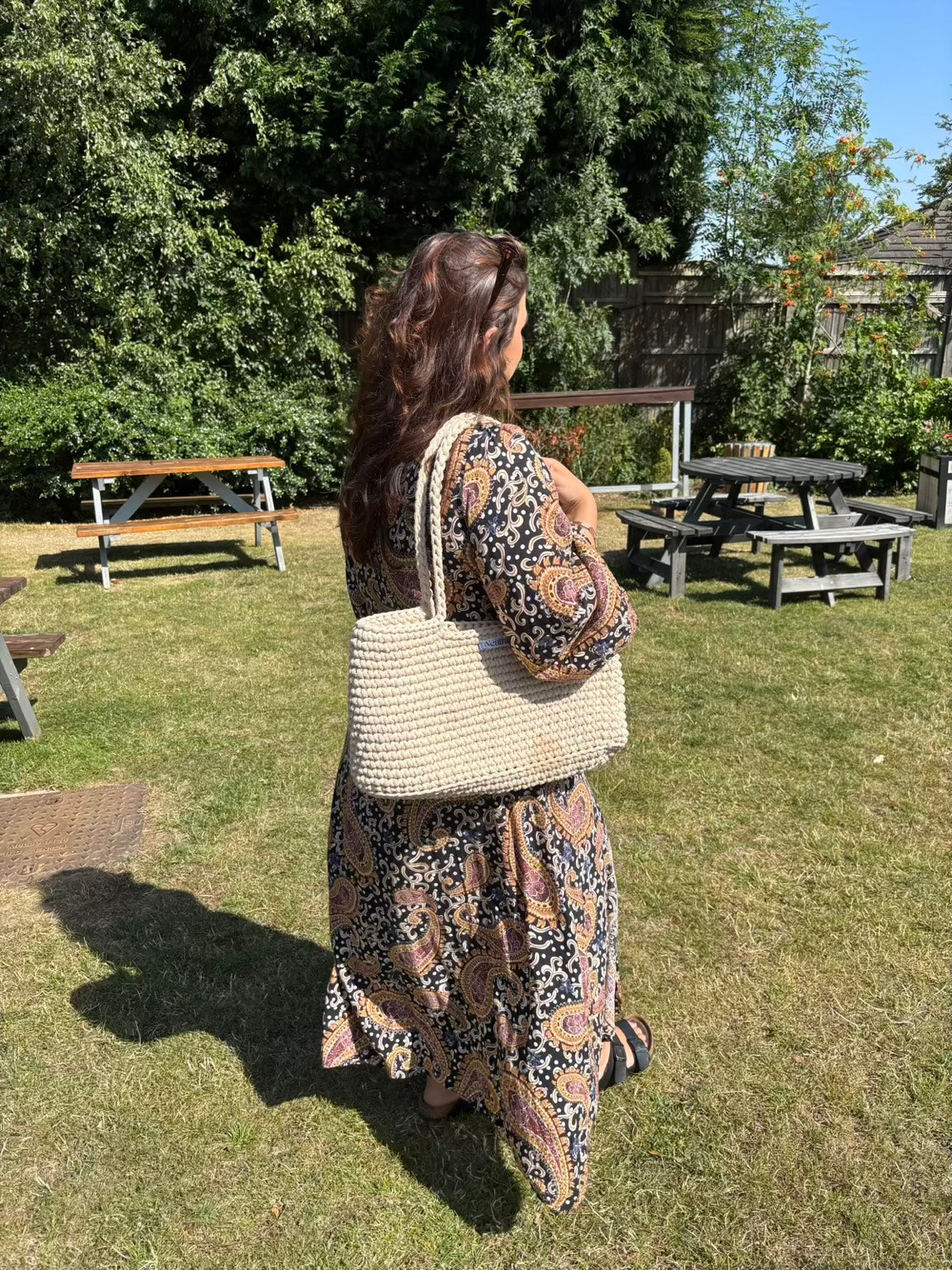 Neutral beach bag cord crochet handmade 