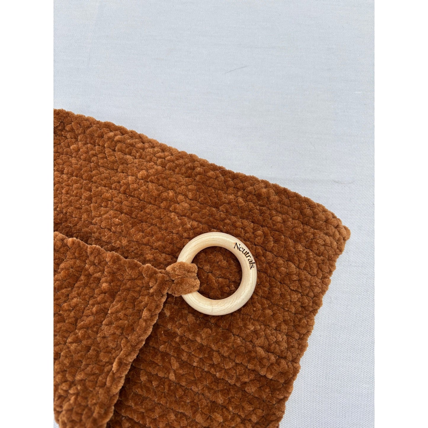 Soft Baby Comforter – Neutral Handmade with Wooden Ring