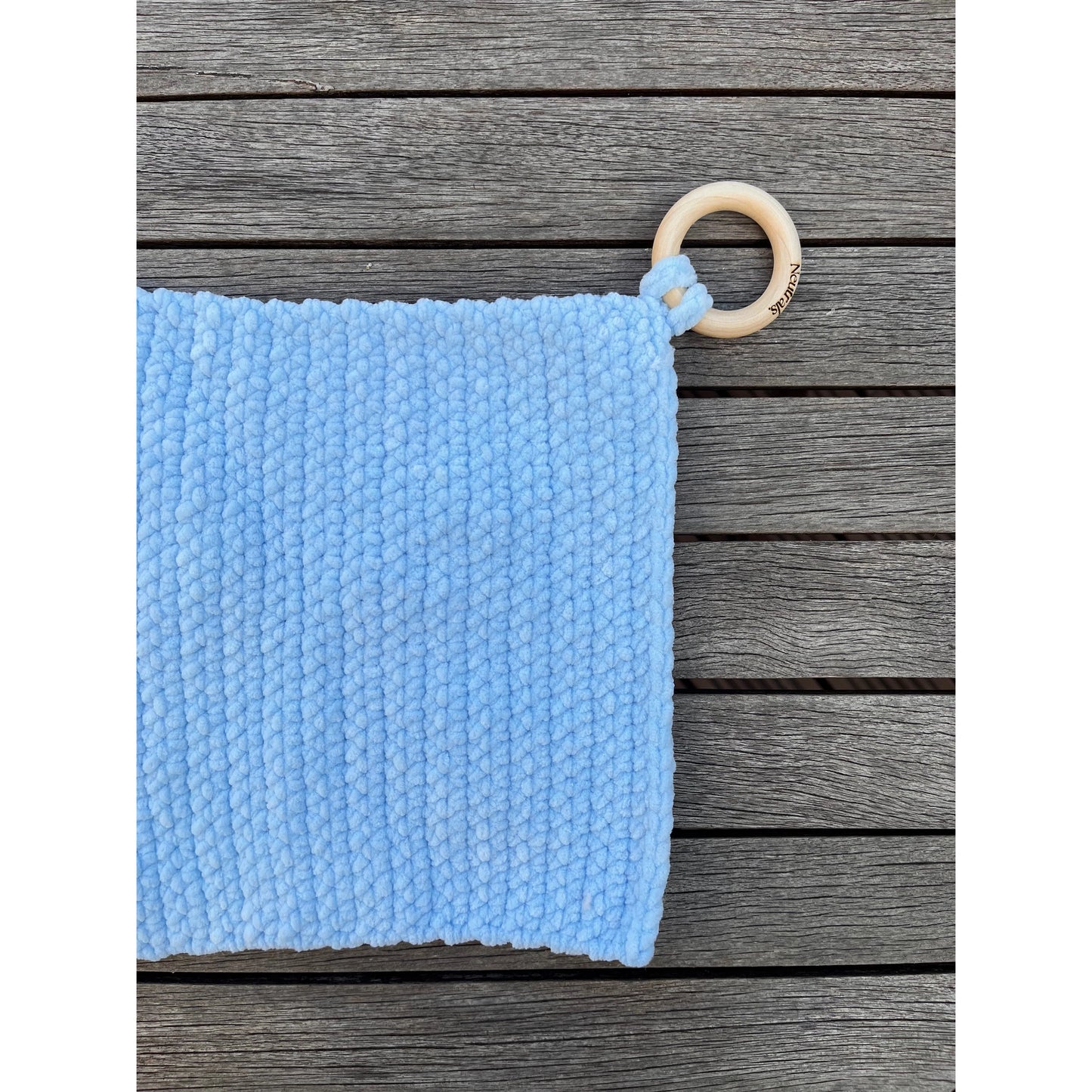 blue comforter close up