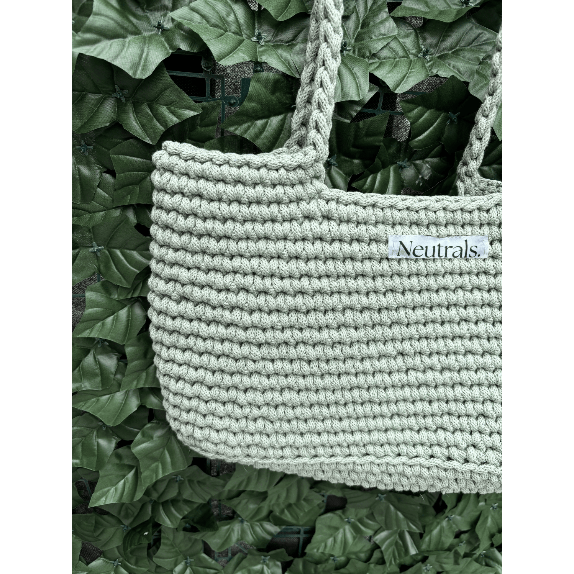 close up of sage beach bag crochet 